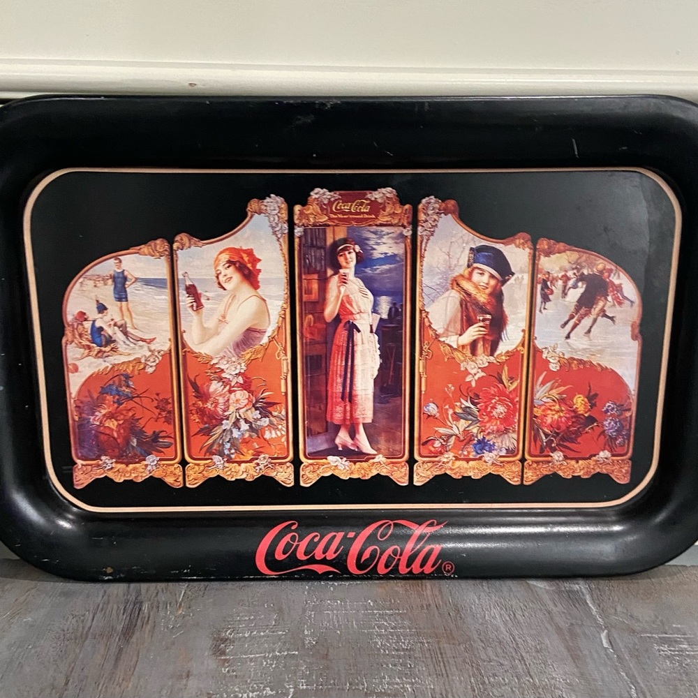 1990 Coca Cola Tin Tray 9” x 14” Four Seasons 1923 Soda Advertisement Repro